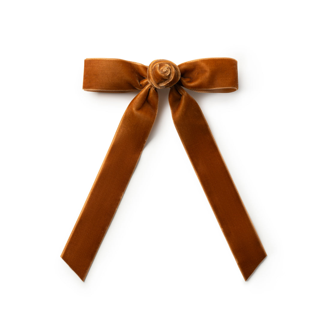 Rosette Velvet Long Tail Clip Caramel