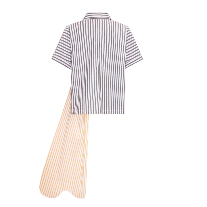 Cotton Shirt with Scarf and Stripes - Zero Waste / S19 1001B-Grey_Yellow_Stripes