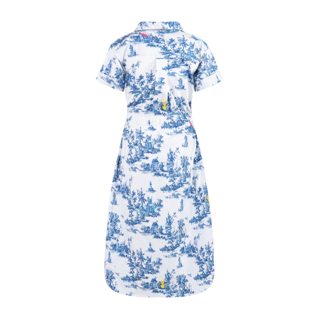 103B Safari Dress - Blue Toile de Jouy