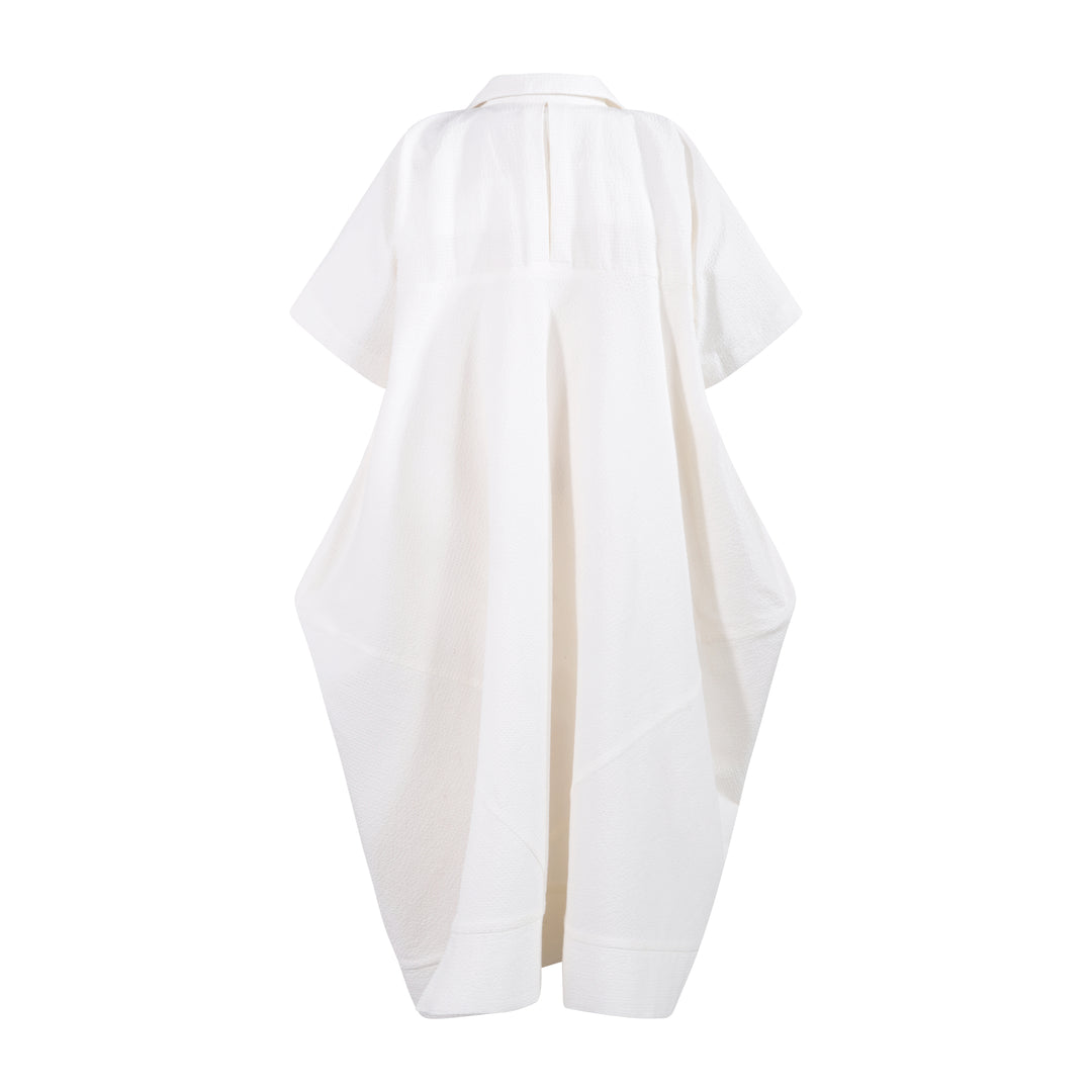 105C Geometric Shirt Dress - White seersucker