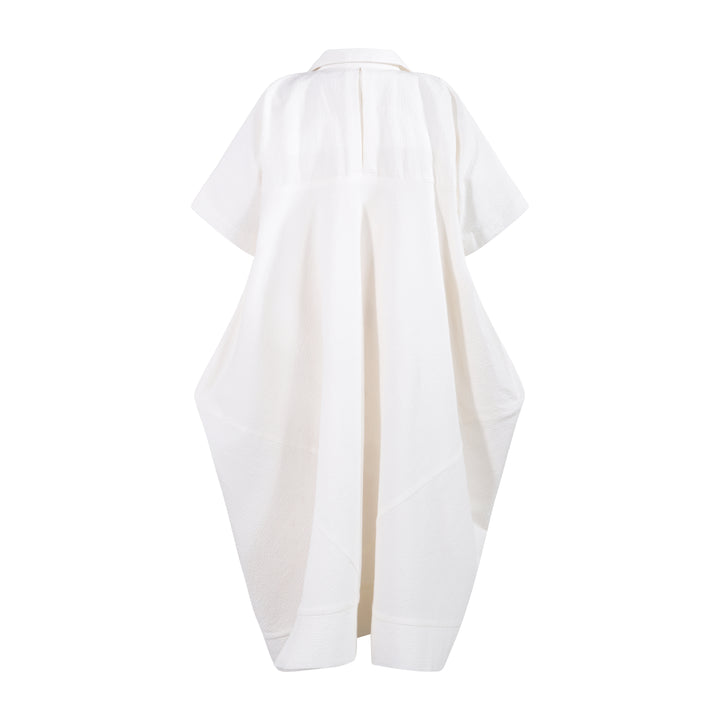 105C Geometric Shirt Dress - White seersucker
