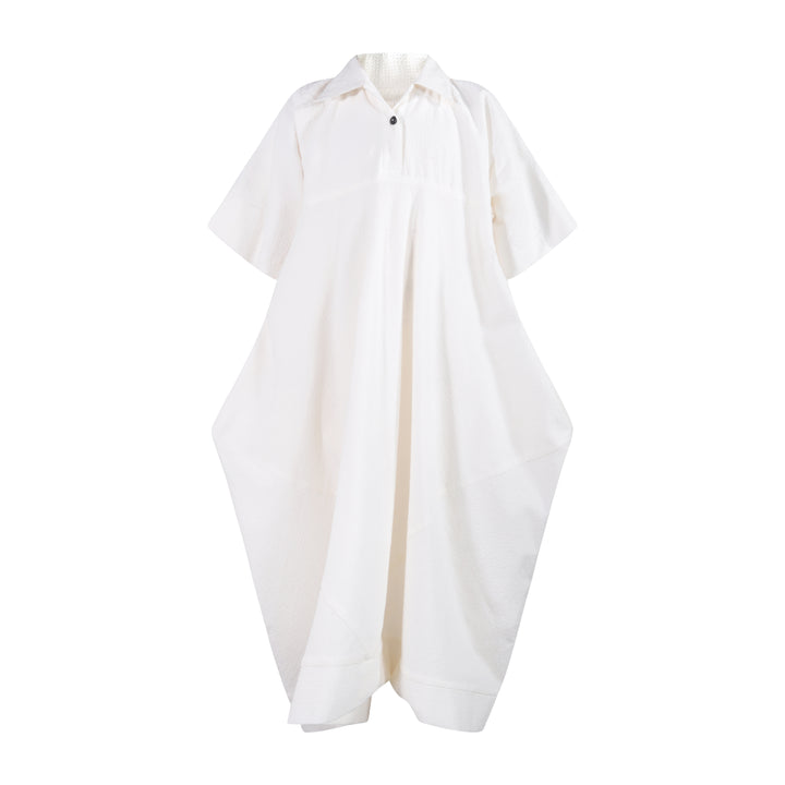 105C Geometric Shirt Dress - White seersucker