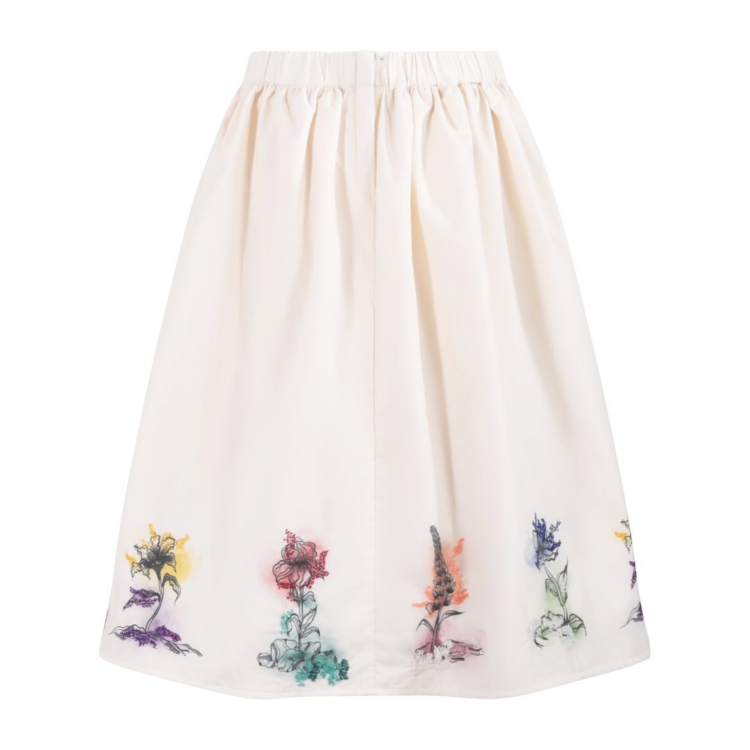 202 Gathered Skirt - White with Floral