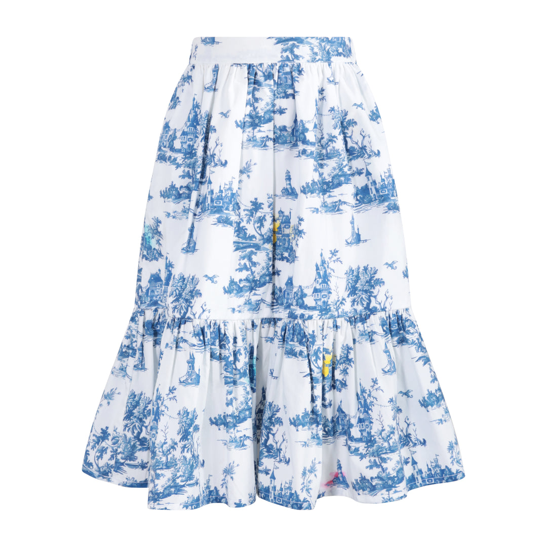 203 Gathered Skirt - White with Floral