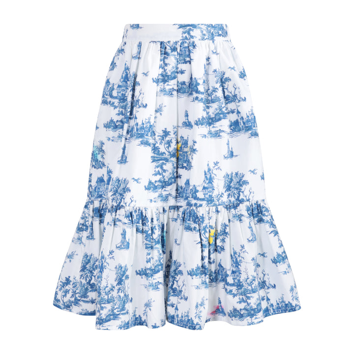 203 Gathered Skirt - White with Floral