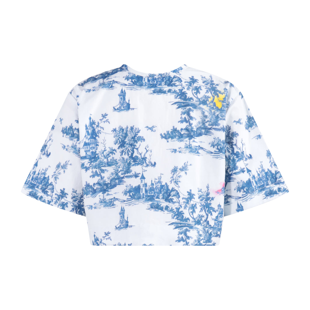 703A Crop Top - Blue Toile de Jouy