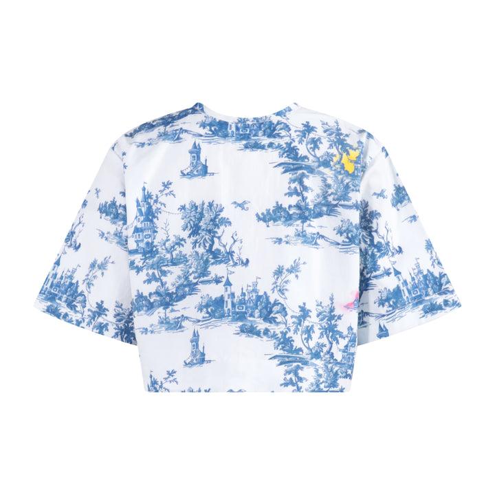 703A Crop Top - Blue Toile de Jouy