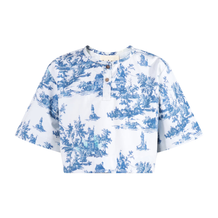 703A Crop Top - Blue Toile de Jouy