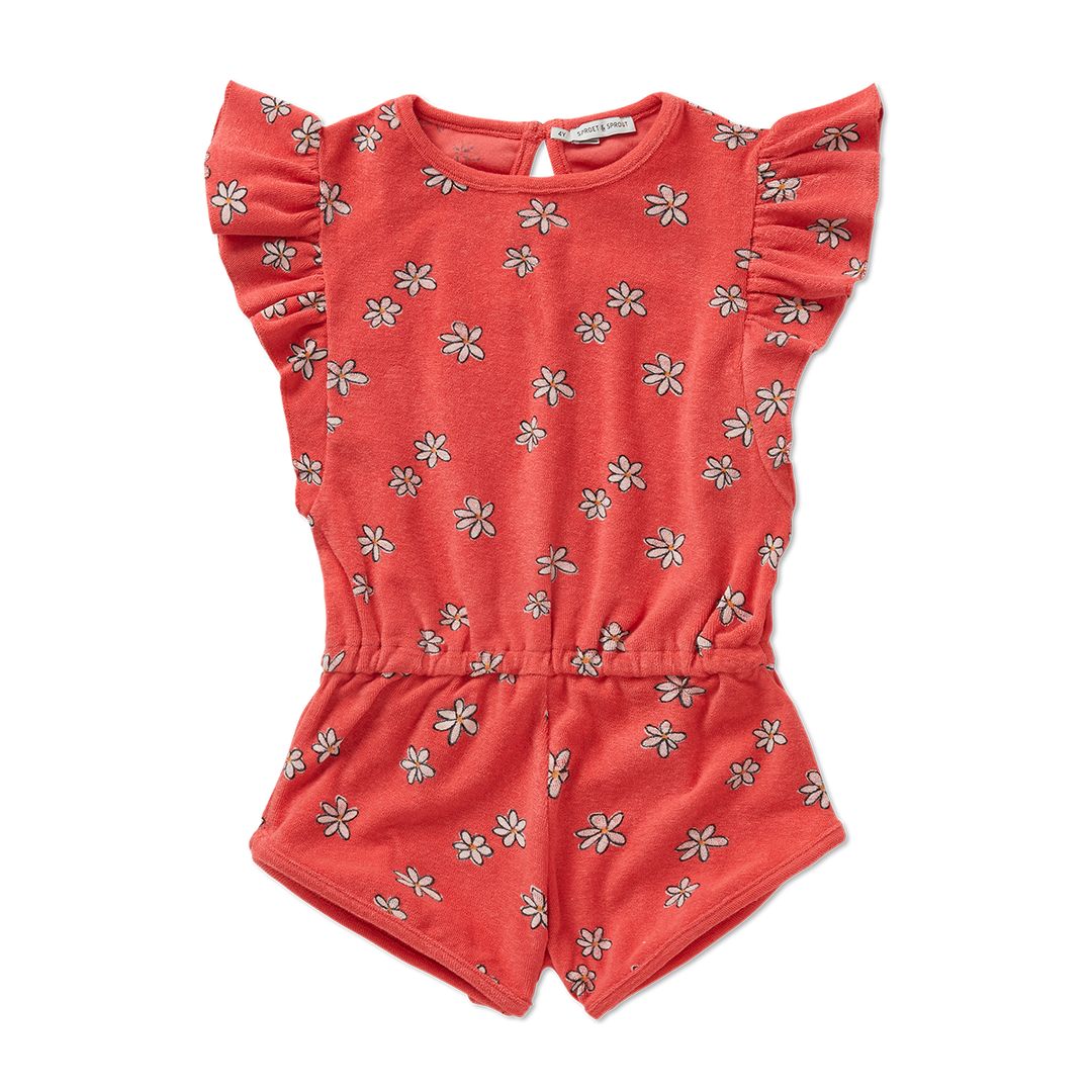 1777-RUFFLE TERRY JUMPSUIT DAISIES PRINT -Rose petal