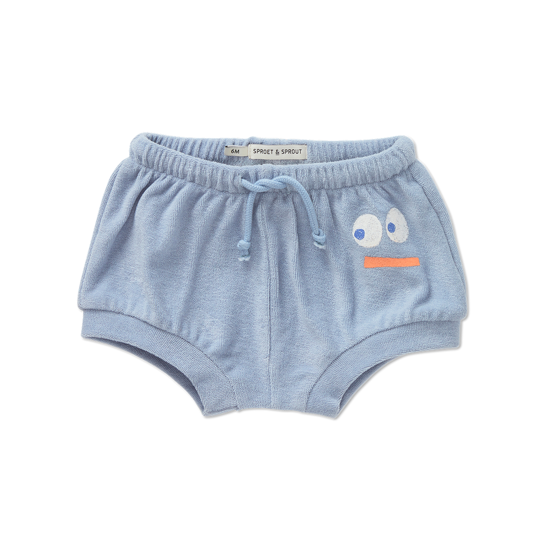 1806-TERRY BABY SHORTS SMILEY -Misty blue