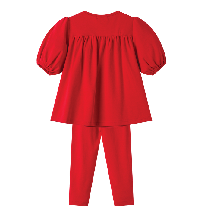 HIGH YOKE TUCKS ROBE SET-RED