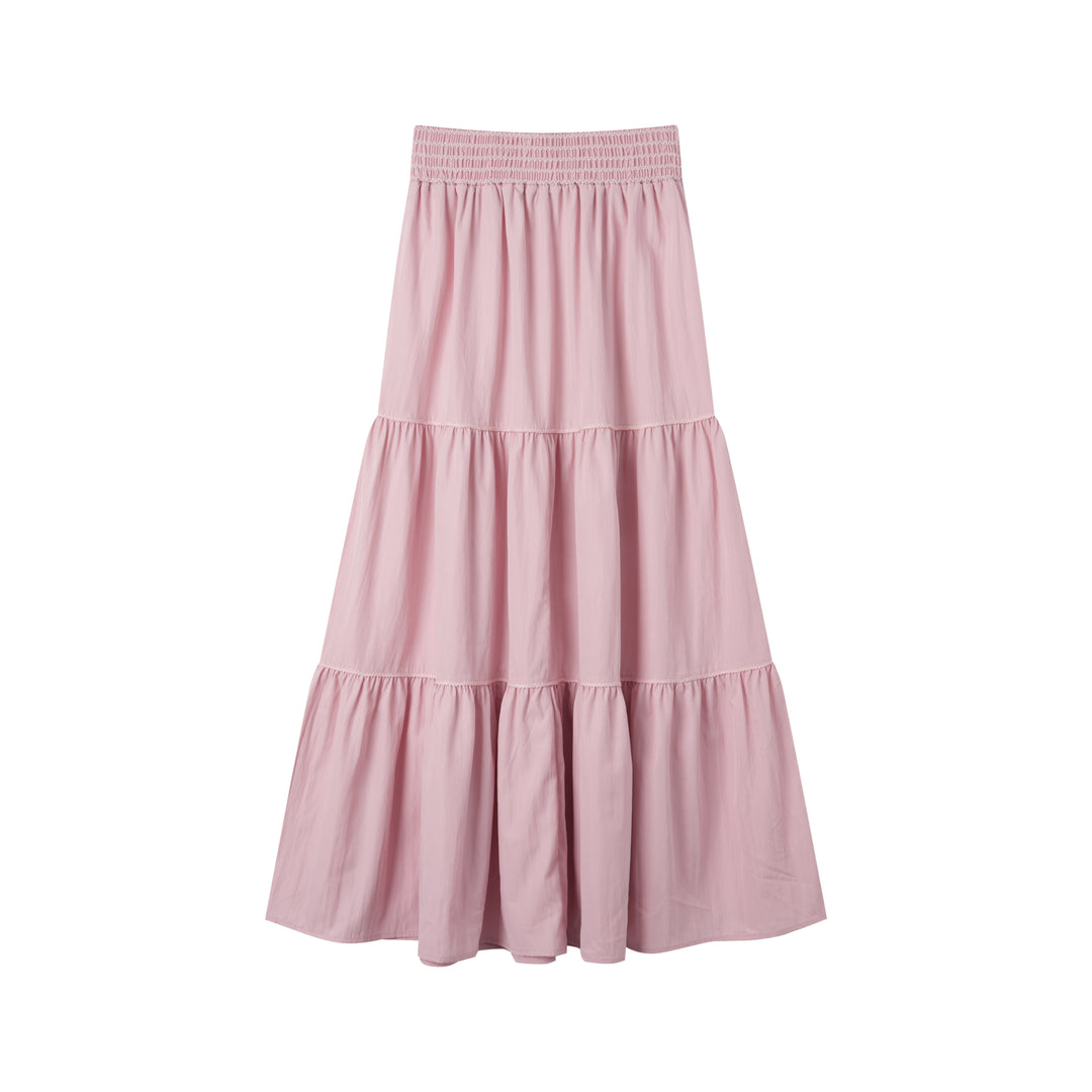 TIERED MAXI SKIRT-PINK