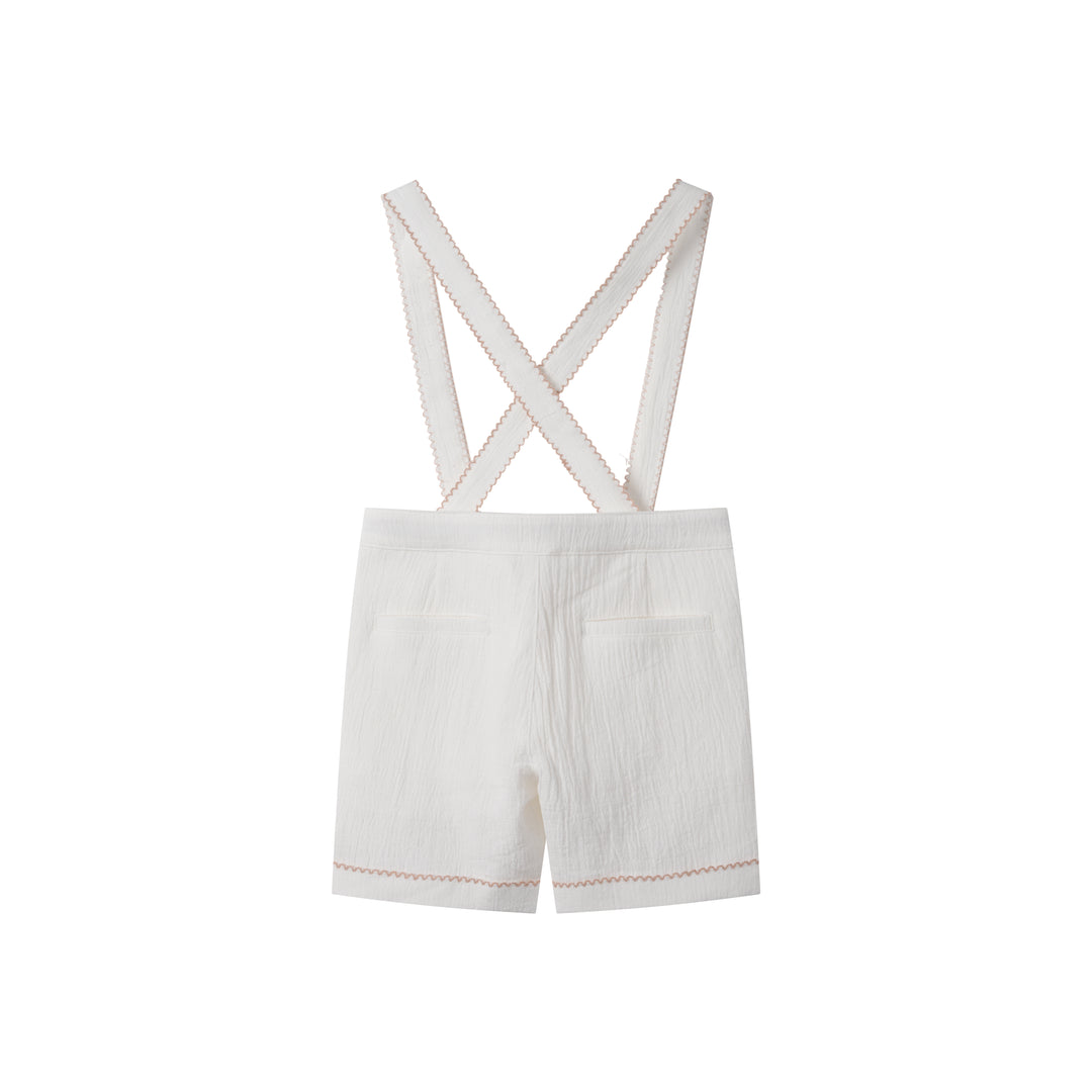 SUSPENDER PANT WITH TRIM-WHITE