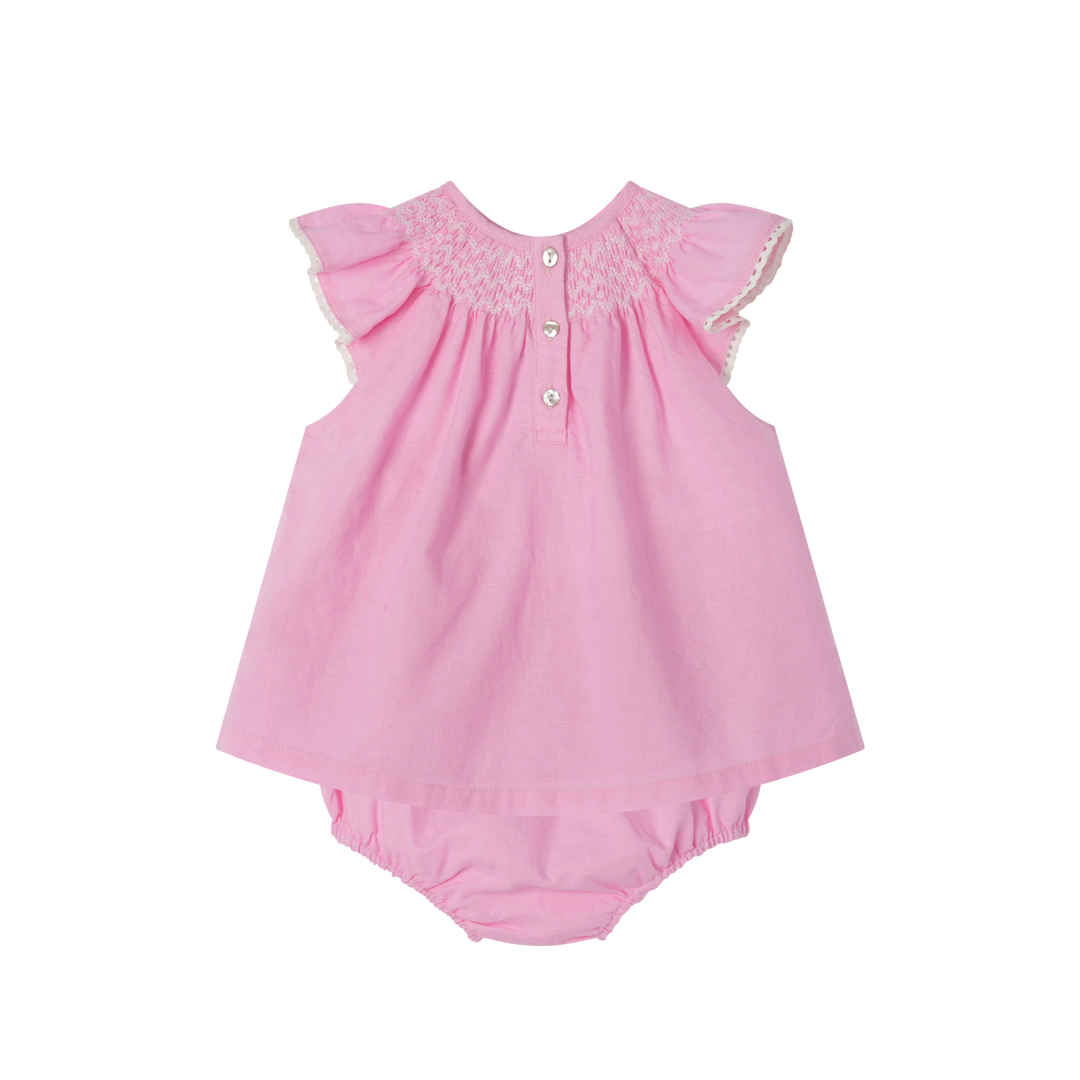 PINK BLOOMER SET WITH SMOCKING-HOT PINK