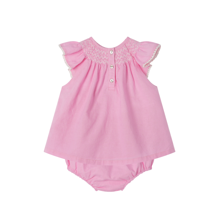 PINK BLOOMER SET WITH SMOCKING-HOT PINK