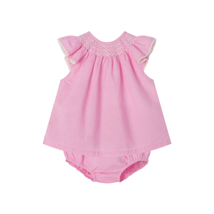 PINK BLOOMER SET WITH SMOCKING-HOT PINK