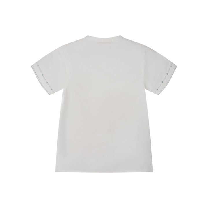 SHORT SLEEVE SHIRT WITH EMBROIDERY-WHITE/SAGE