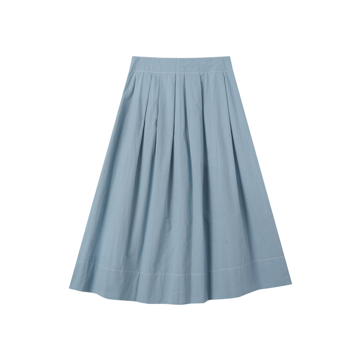 MIDI SOFT PLEATED SKIRT-LIGHT BLUE