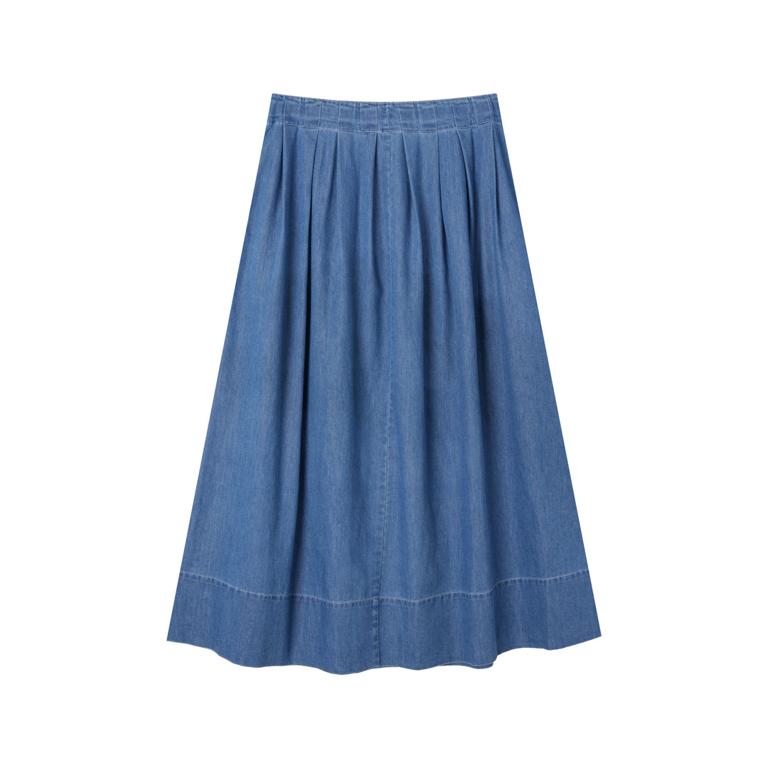 MIDI SOFT PLEATED SKIRT-DENIM