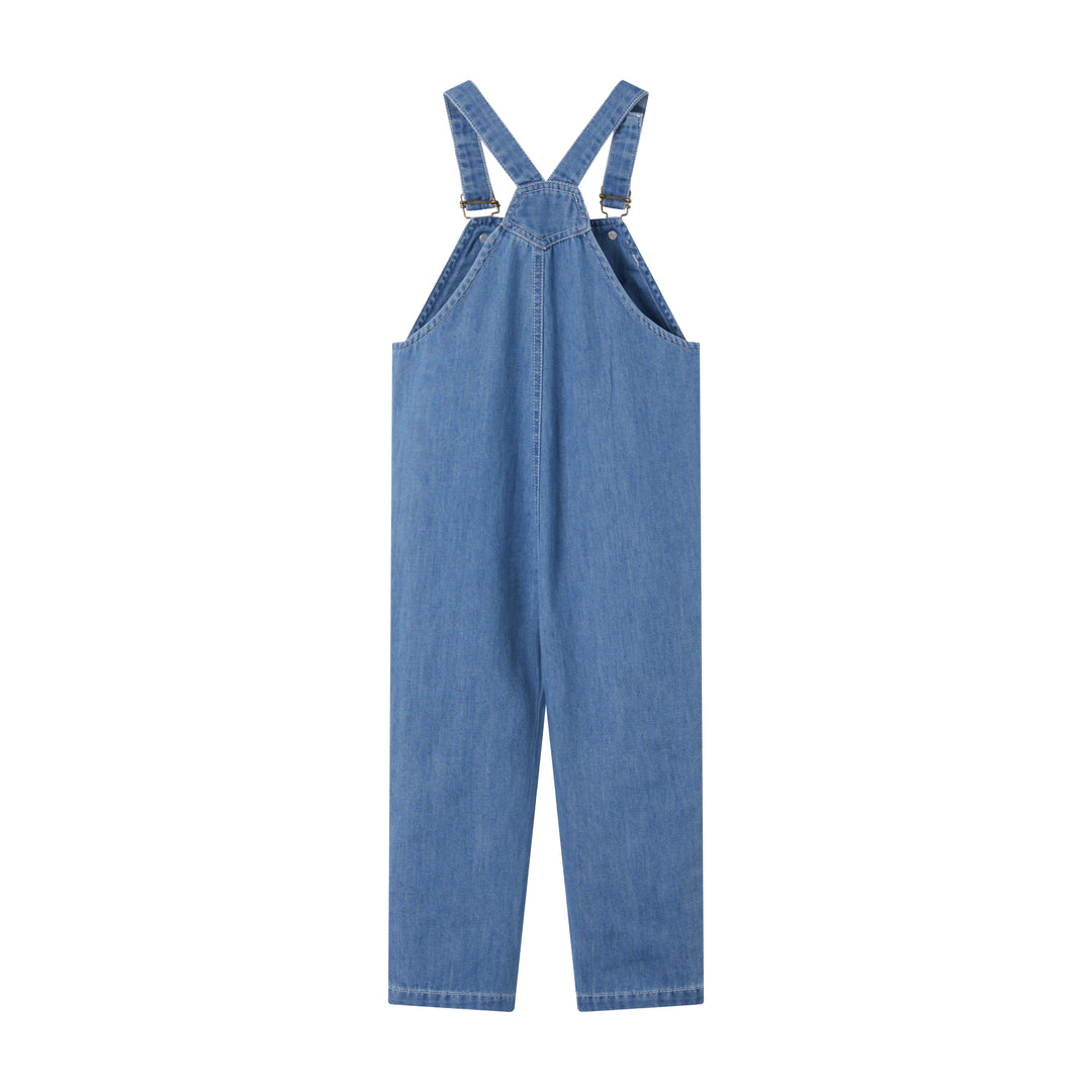 LONG ROMPER WITH CENTER POCKET-DENIM