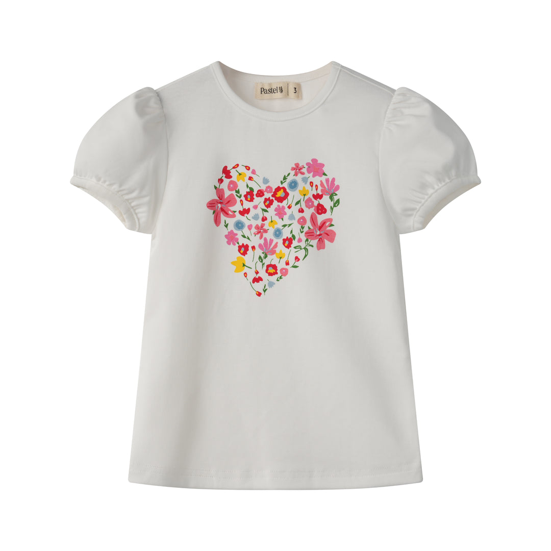 FLORAL HEART SHORT SLEEVE TEE-WHITE