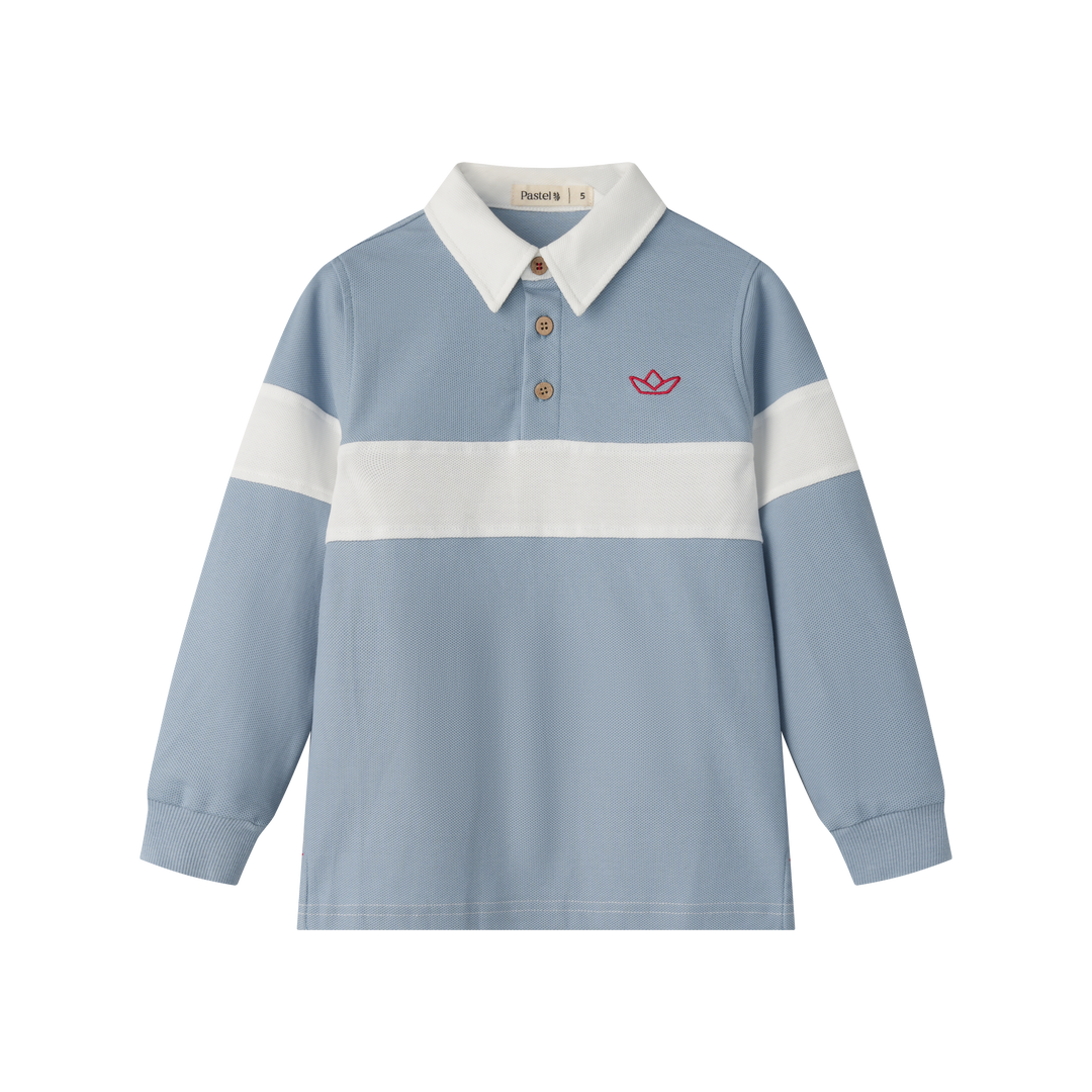 BOYS POLO WITH CENTER STRIPE-BLUE COMBO