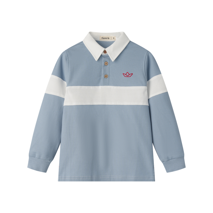 BOYS POLO WITH CENTER STRIPE-BLUE COMBO