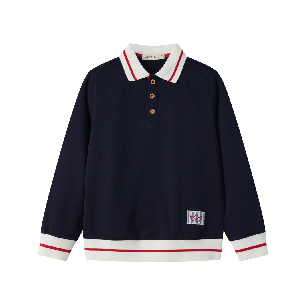 LONG SLEEVE POLO-NAVY