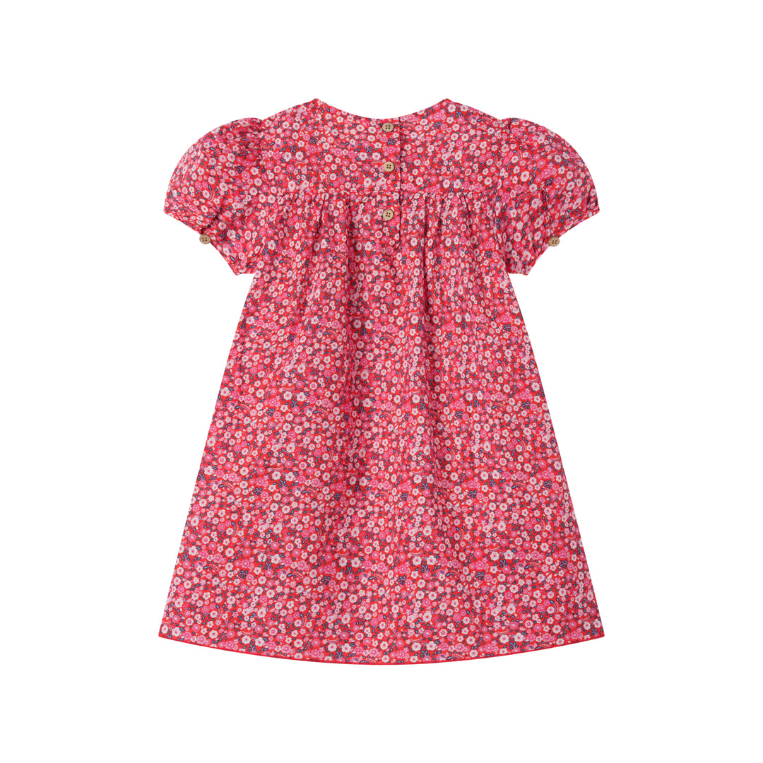 FLORAL YOKE DRESS WITH CAP SLEEVES-LIBERTY RED