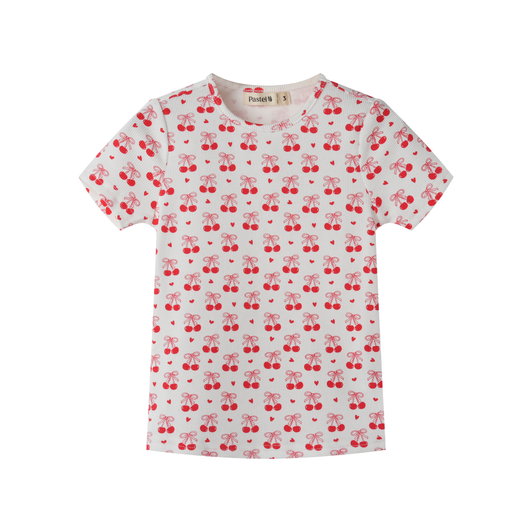 CHERRY PRINT SHORT SLEEVE T-SHIRT-RED