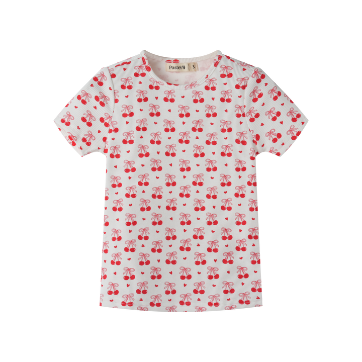 CHERRY PRINT SHORT SLEEVE T-SHIRT-RED