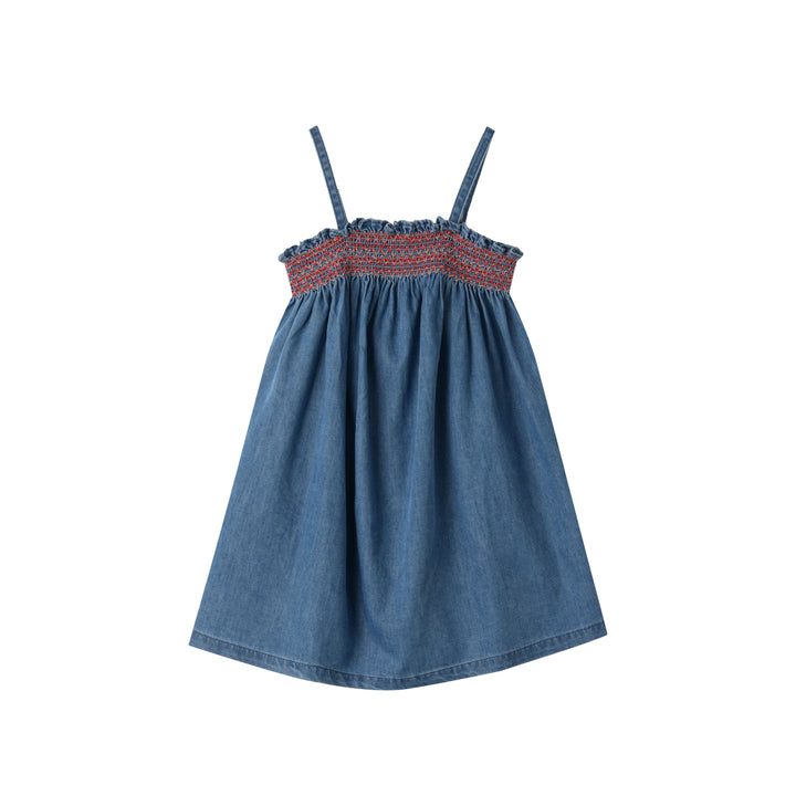 HIGH YOKE SMOCKED JUMPER-DENIM