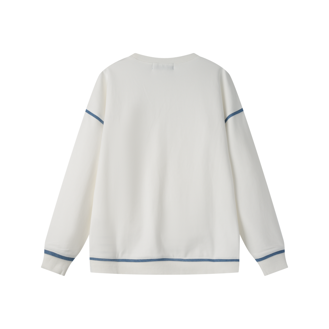 SWEATSHIRT WITH COLORED PIPING-WHITE