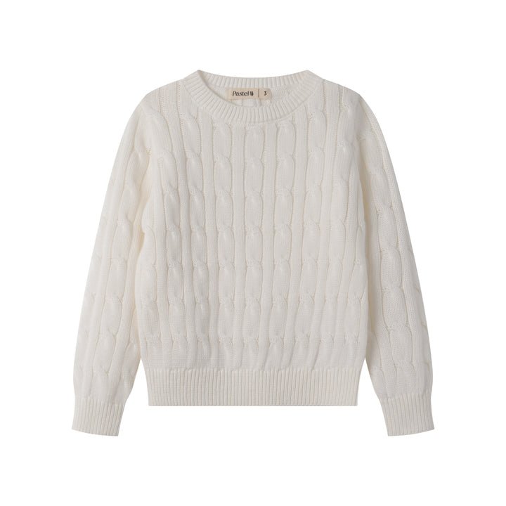 CABLE STITCH SWEATER-WHITE