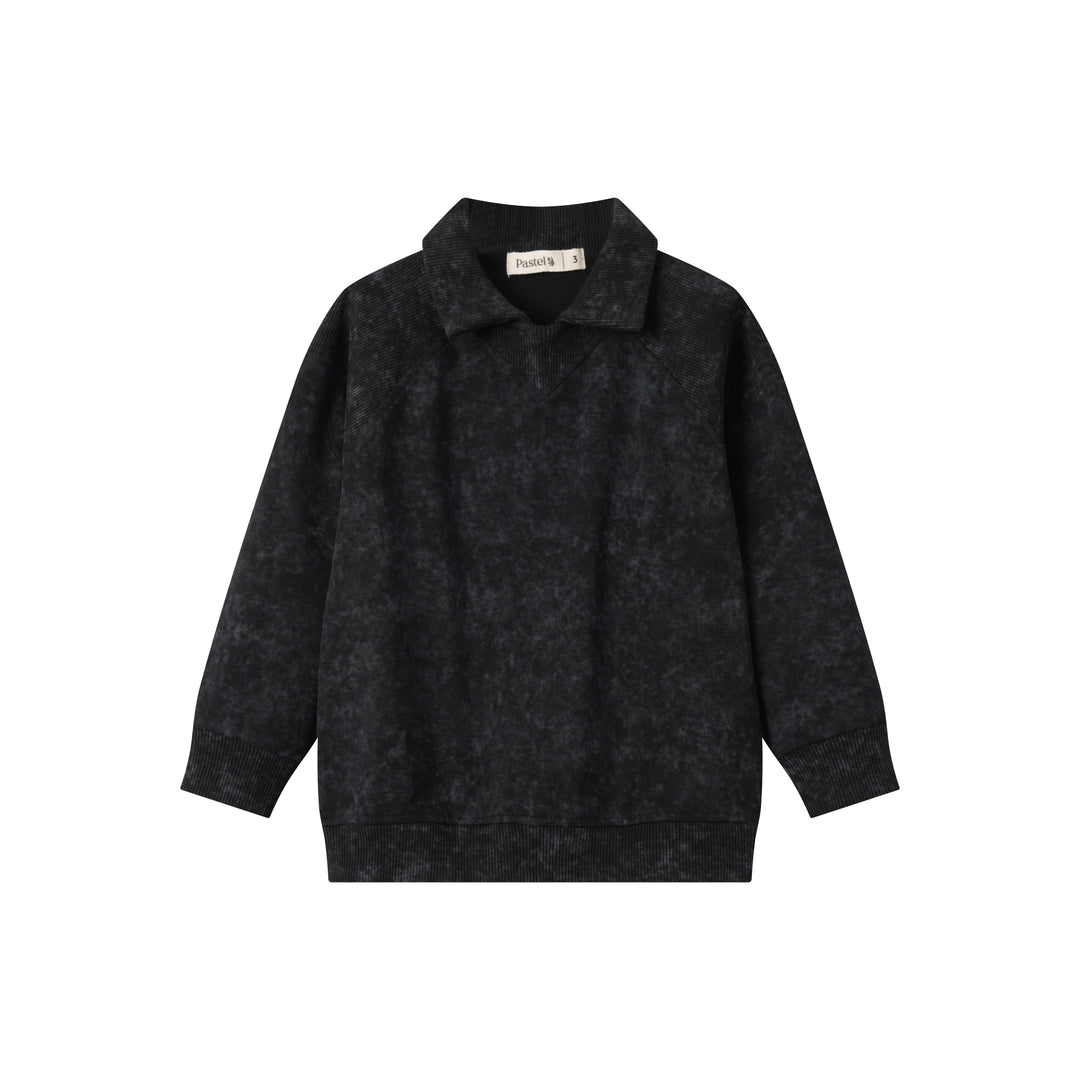 DROPSHOULDER SWEAT WITH COLLAR-BLACK