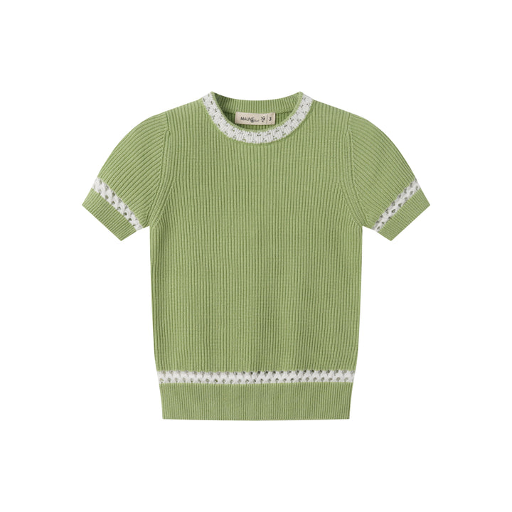 SHORT SLEEVE SWEATER WITH CONTRAST EDGING-GREEN