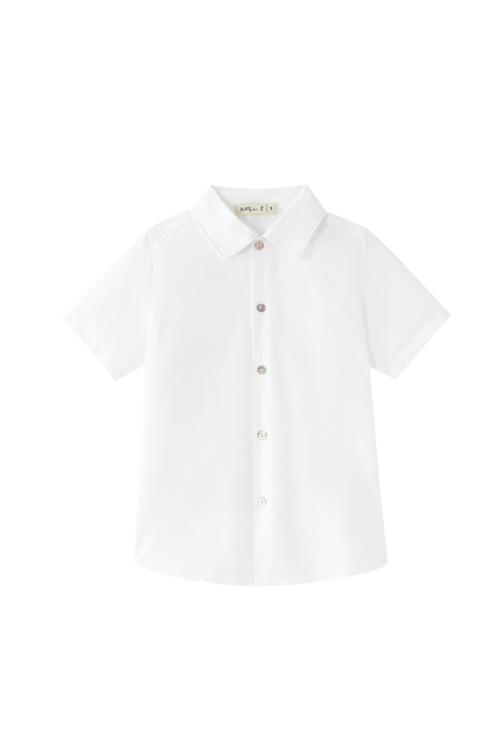 TOPSTITCHED COLLARED SHIRT-WHITE/YELLOW