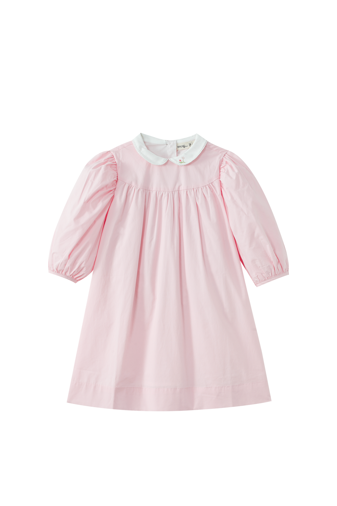 EMBROIDERED COLLAR HIGH YOKE DRESS-LIGHT PINK