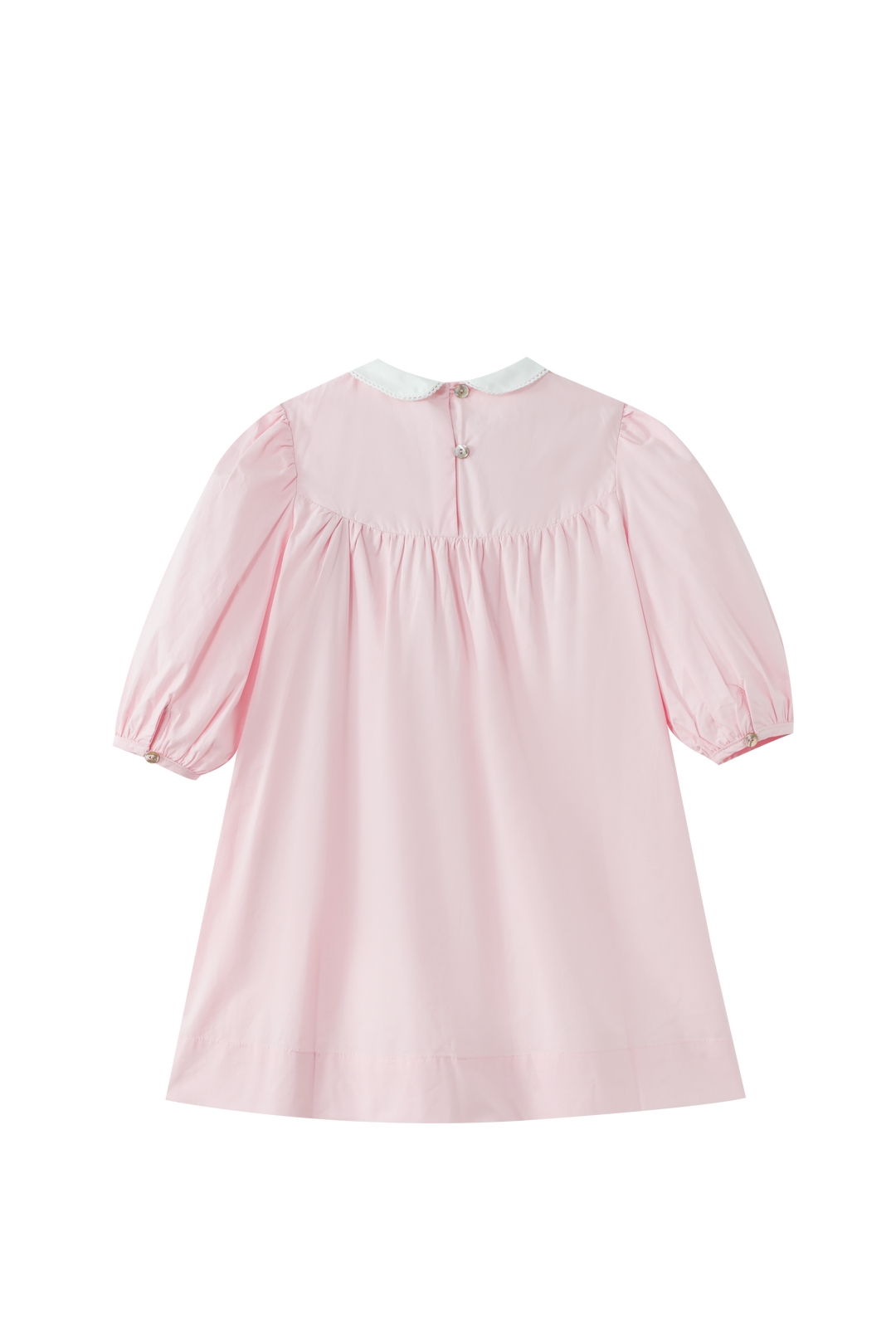 EMBROIDERED COLLAR HIGH YOKE DRESS-LIGHT PINK