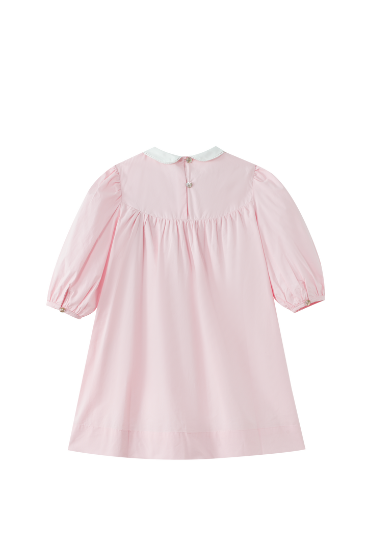 EMBROIDERED COLLAR HIGH YOKE DRESS-LIGHT PINK