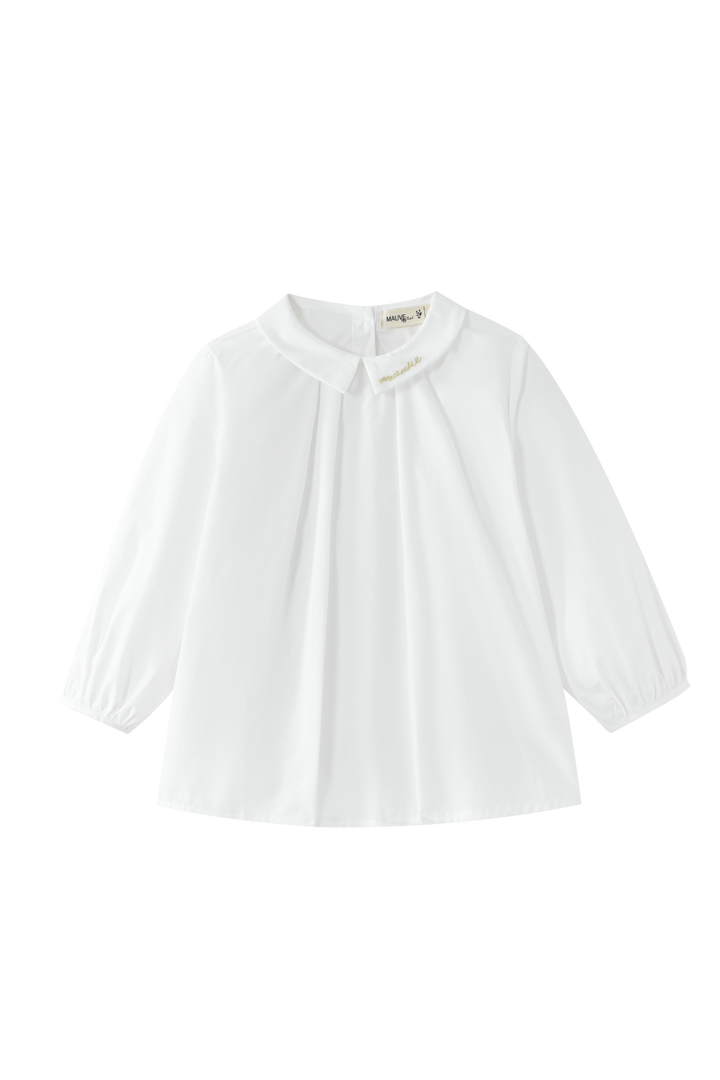 PINTUCK BLOUSE WITH COLLAR-WHITE/YELLOW