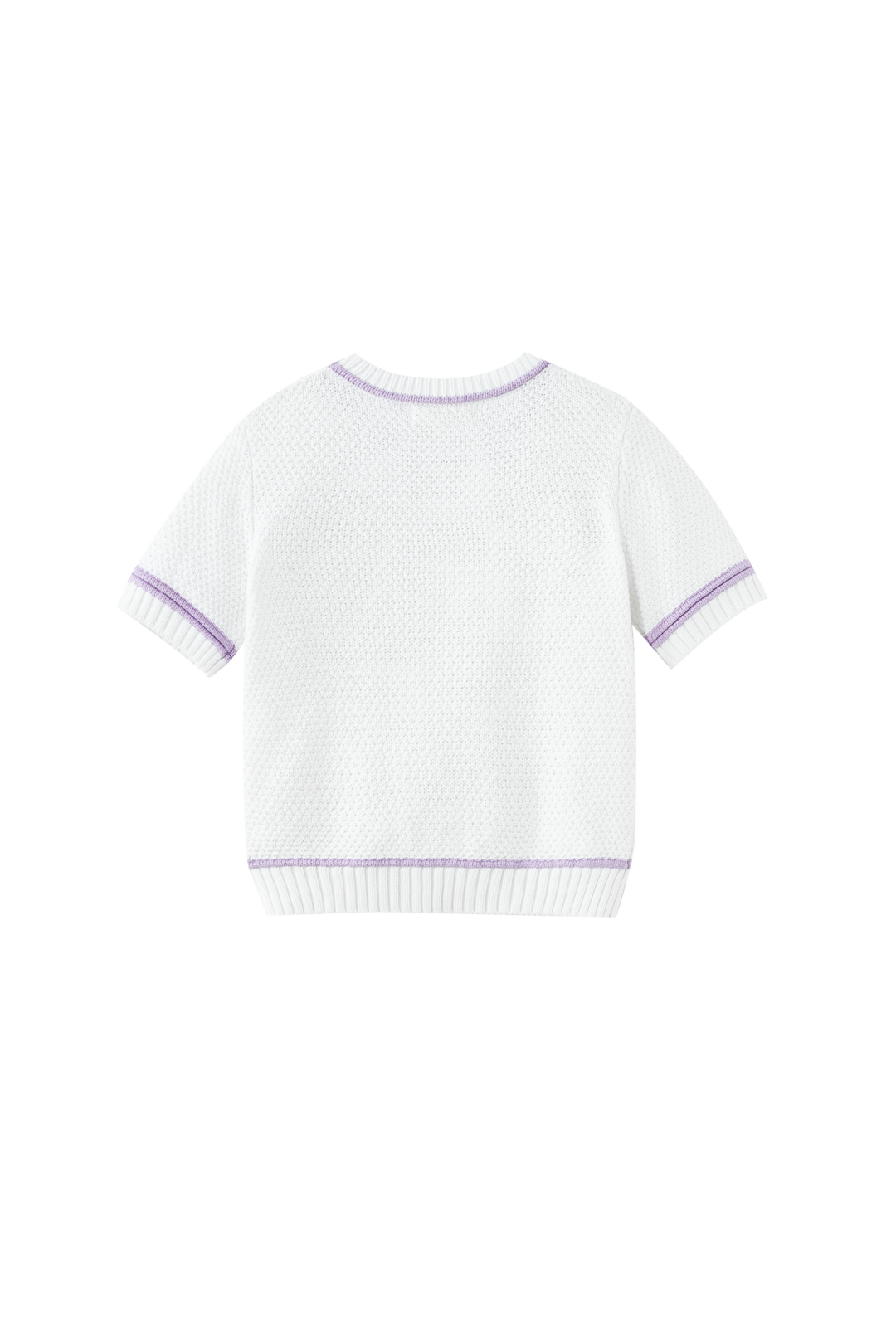 SHORT SLEEVE SWEATER WITH TRIM-WHITE/LAVENDER