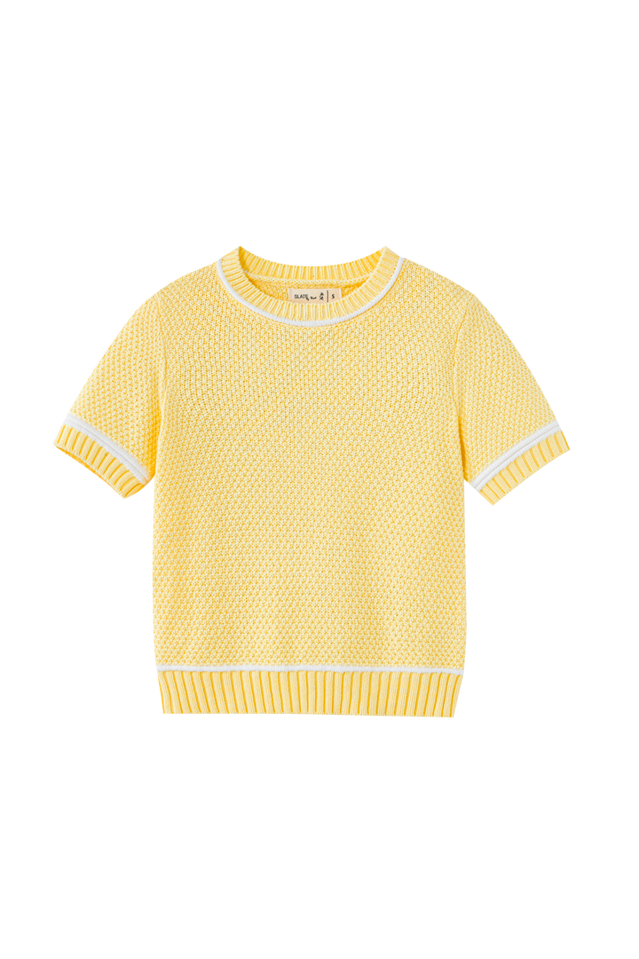 SHORT SLEEVE SWEATER WITH TRIM-YELLOW