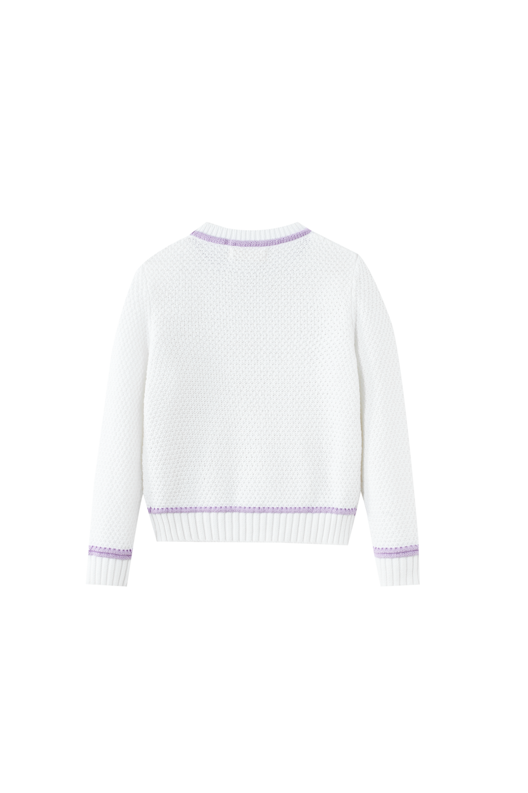 LONG SLEEVE SWEATER WITH TRIM-WHITE/LAVENDER