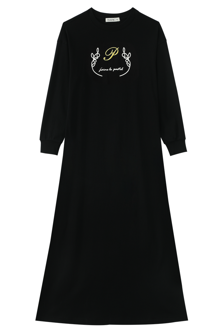 NIGHTGOWN WITH CENTER EMBROIDERY-BLACK