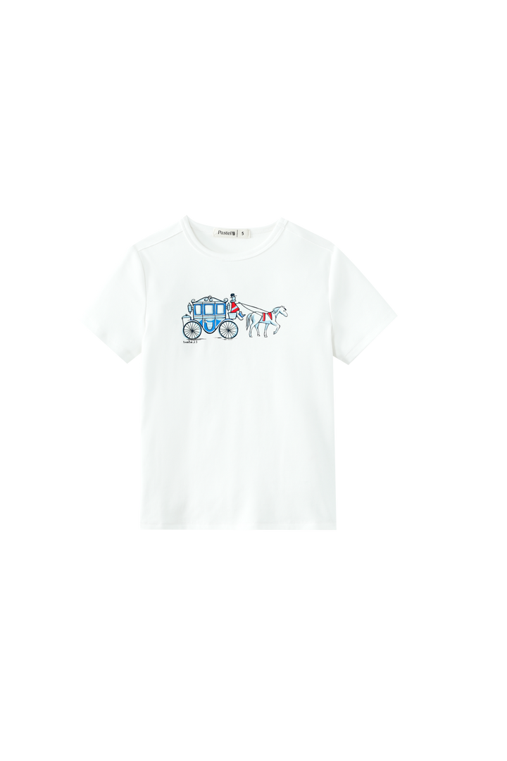 SHORT SLEEVE HORSE AND BUGGY PRINTED T-SHIRT-WHITE