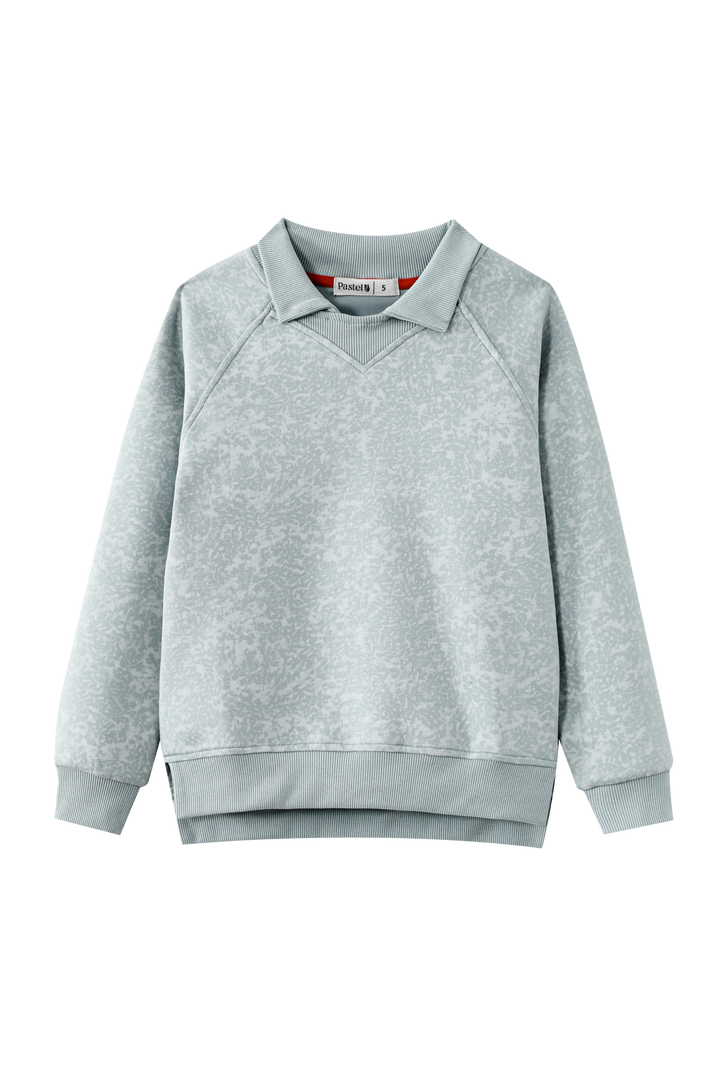HEATHERED SWEAT WITH COLLAR-BLUE HEATHER