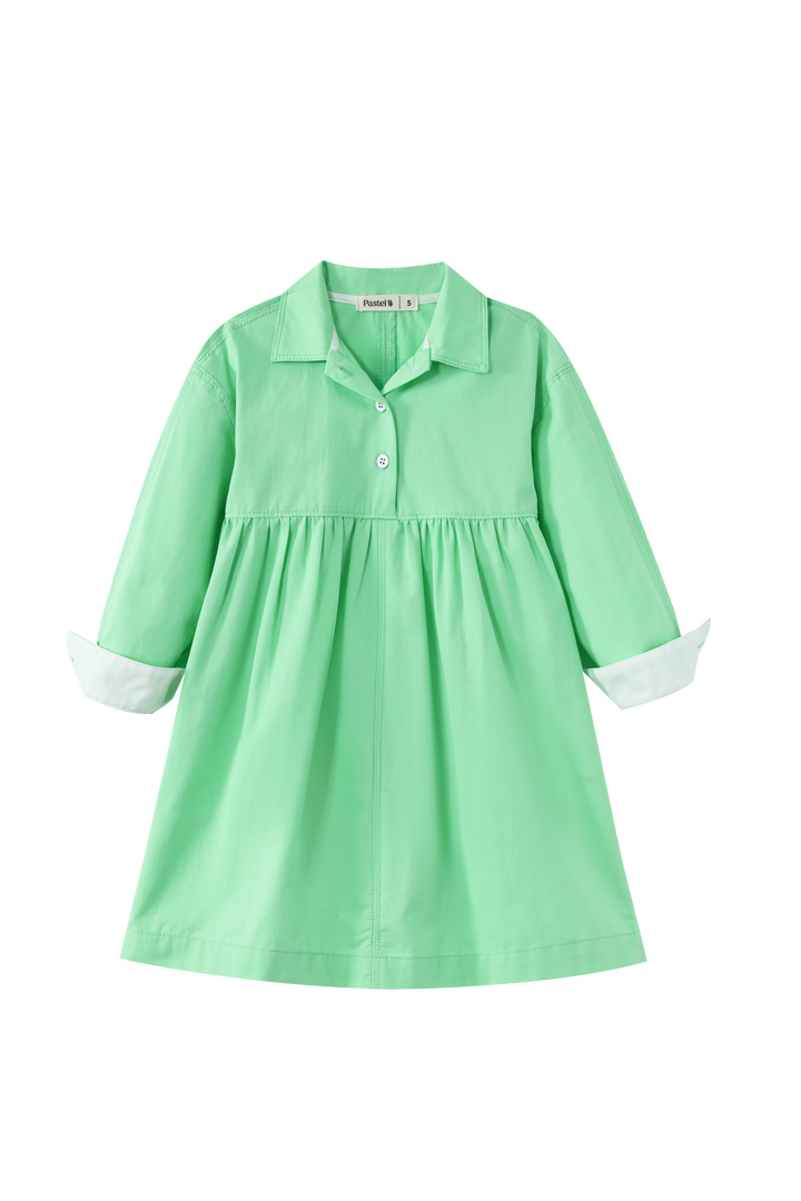WAISTED SHIRTDRESS-GREEN