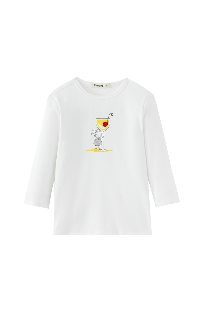LITTLE GIRL LONG SLEEVE LEMONADE TEE-WHITE