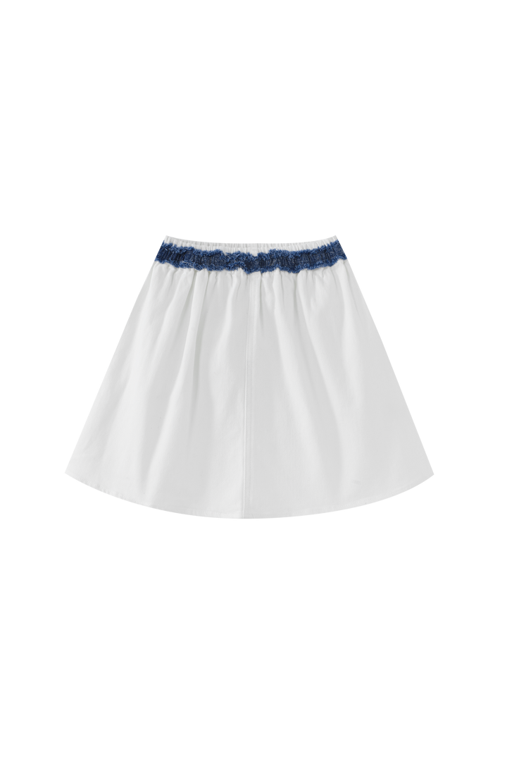 CIRCLE SKIRT WITH CONTRASTING SMOCKED WAIST-WHITE